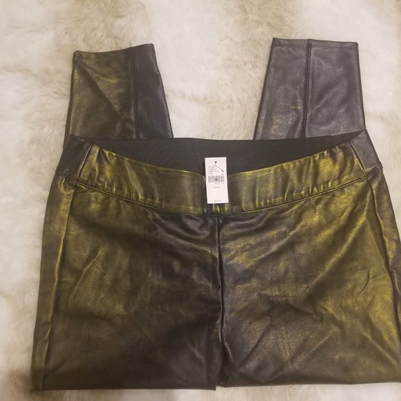 Black/Gold Pleather Legging Style Pants - Picture 2 of 2